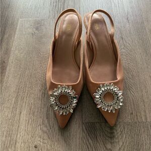zara tan crystal embellished bejeweled party holiday kitten high heels size 38